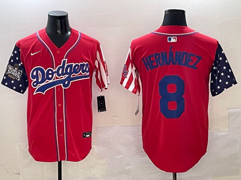 Men Los Angeles Dodgers #8 Hernandez Red a generation of national flags Joint name 2025 Nike MLB Jersey style 6->detroit tigers->MLB Jersey